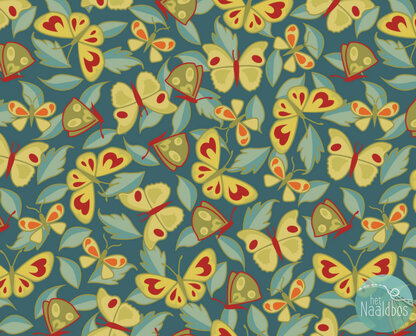 EQP textiles - Back &amp; forth butterflies deep blue