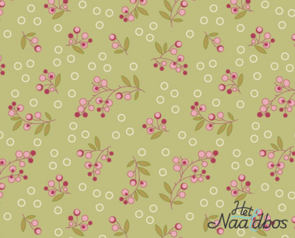 EQP textiles - back in the day - Wild berries light olive