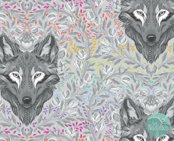 *pre-order* Tula Pink - Graywork - Wolf of pink street fog