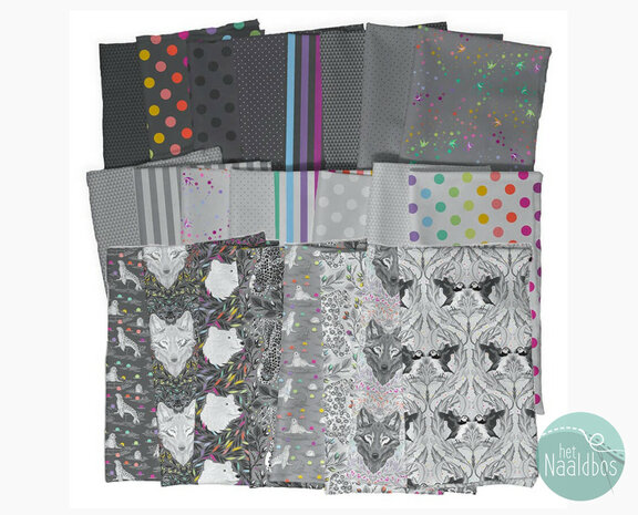 *pre-order* Tula Pink - Graywork + true colors - halve meter bundel 
