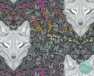 Tula Pink - Graywork - Wolf of pink street carbon